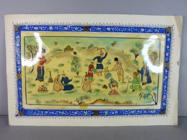 Vintage Decorative Persian Indian Mughal Hand Painted Party Scene