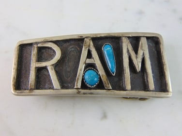 Womens Sterling Silver Turquoise Ram Belt Buckle