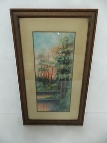 ANTIQUE DECORATIVE WATERCOLOR PAINTING SIGNED