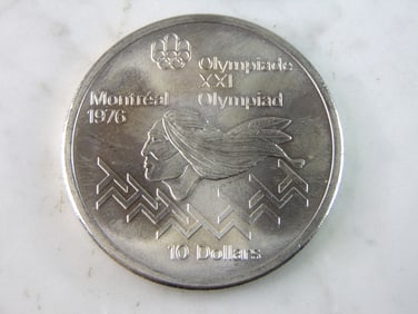 1975 $10 Canadian '76 Montreal Summer Olympics Silver Coin