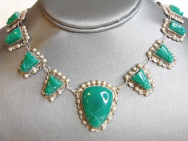Womens Vintage Sterling Silver Aventurine Necklace