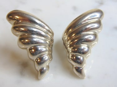 Womens Sterling Silver Modernist Clip On Earrings