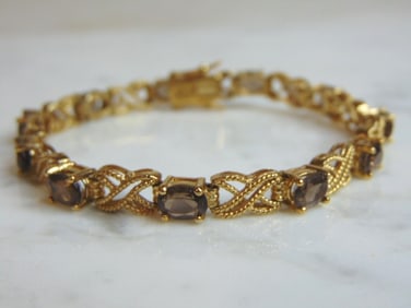 Womens Sterling Silver Gold Tone Smoky Quartz Bracelet