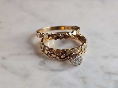 Womens Vintage Estate 10K Yellow Gold Diamond Wedding Ring Set