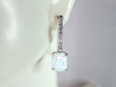 Womens Estate Sterling Silver Modernist Opal Earrings