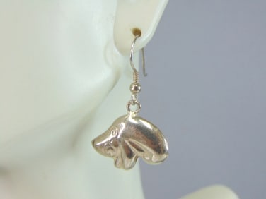 Womens Vintage Estate Sterling Silver Bear Earrings