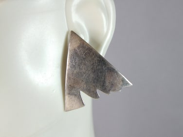 Womens Vintage Estate Sterling Silver Modernist Earrings
