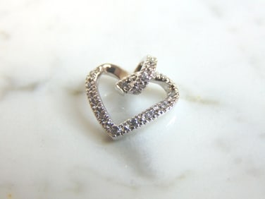Womens Vintage Estate Sterling Silver CZ Heart Pendant