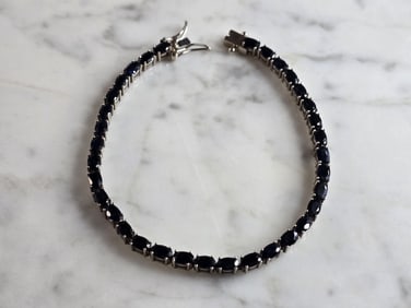 Womens Vintage Estate Sterling Silver Sapphire Bracelet