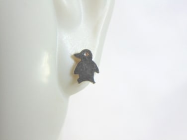 Womens Vintage Estate Sterling Silver Penguin Earrings