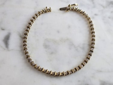 Womens Vintage Estate 14K Yellow Gold Diamond Tennis Bracelet