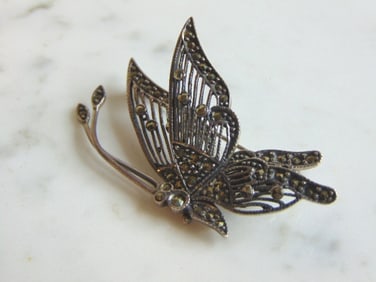 Womens Vintage Estate Sterling Silver Butterfly Brooch