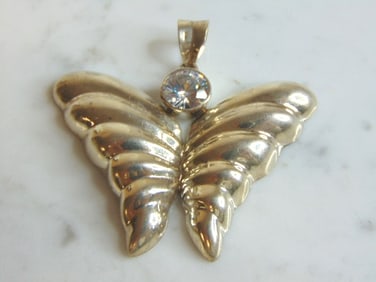 Womens Vintage Sterling Silver Butterfly CZ Pendant