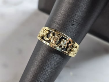 Womens Vintage Estate 14K Gold Lucky Elephant Horseshoe Clover Ring