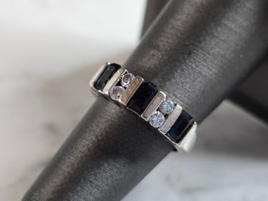 Womens Vintage Estate 14K White Gold Sapphire & Diamond Ring