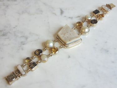 Womens Vintage Sterling Silver Multi Stone Bracelet