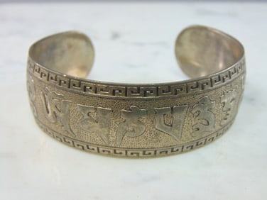 Womens Vintage Sterling Silver Chinese Cuff Bracelet