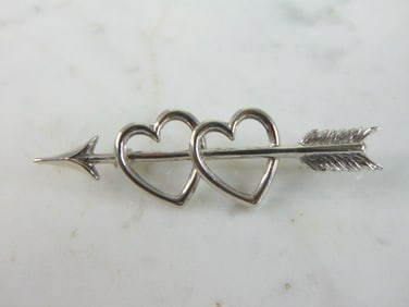 Womens Vintage Estate Sterling Silver Heart Brooch