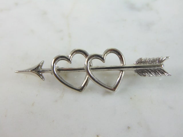Womens Vintage Estate Sterling Silver Heart Brooch (1 of 2)