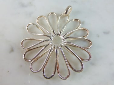 Womens Vintage Sterling Silver Modernist Flower Pendant