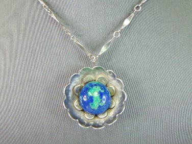 Womens Sterling Silver Azurite Pendant W/ Necklace