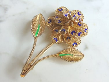 Womens Vintage Estate Sterling Silver Flower Brooch