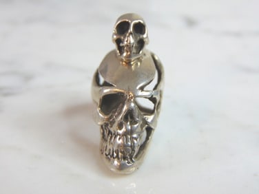 Mens Vintage Estate Sterling Silver Skull Pendant