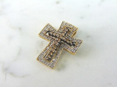 Womens Estate 14k Gold Chocolate Diamond Cross Pendant