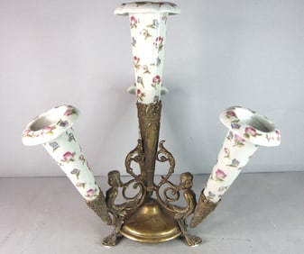 Art Nouveau Style Floral Porcelain Fluted Vase