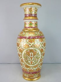 Decorative Hand Painted Natural Marble Floral Vase