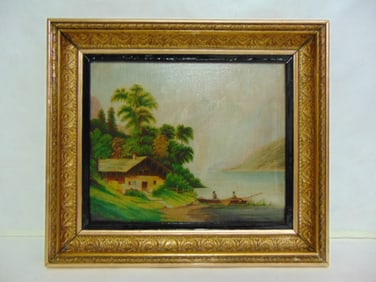 ANTIQUE SCENIC OIL PAINTING ON BOARD