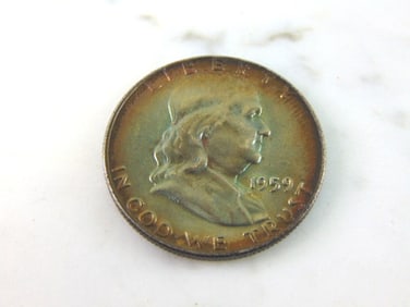 AMAZING 1959 SILVER FRANKLIN HALF DOLLAR W/ TONING