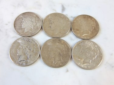 LOT OF 6 PEACE SILVER DOLLARS COIN ESTATE FIND