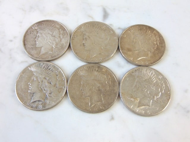 LOT OF 6 PEACE SILVER DOLLARS COIN ESTATE FIND (1 of 2)
