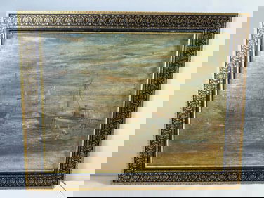 Vintage Artist Signed H. Mattioli Shipyard Oil Painting On Canvas