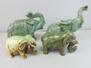 Lot of Four Vintage Decorative Soapstone Elephants