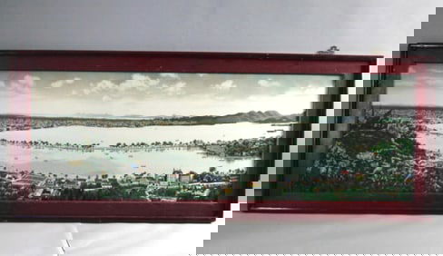 Vintage Estate Framed Linen Chinese Landscape Art Print