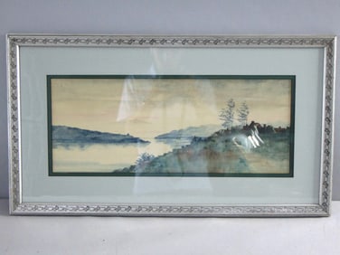 Vintage Antique Artist Signed Framed Landscape Watercolor Painting