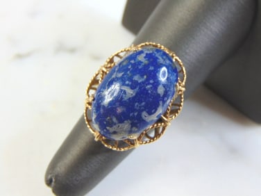 Womens Vintage Estate 14k Yellow Gold Lapis Lazuli Ring