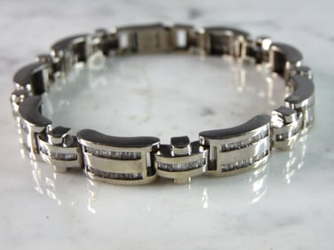Mens Vintage Estate Heavy 14K White Gold Diamond Bracelet