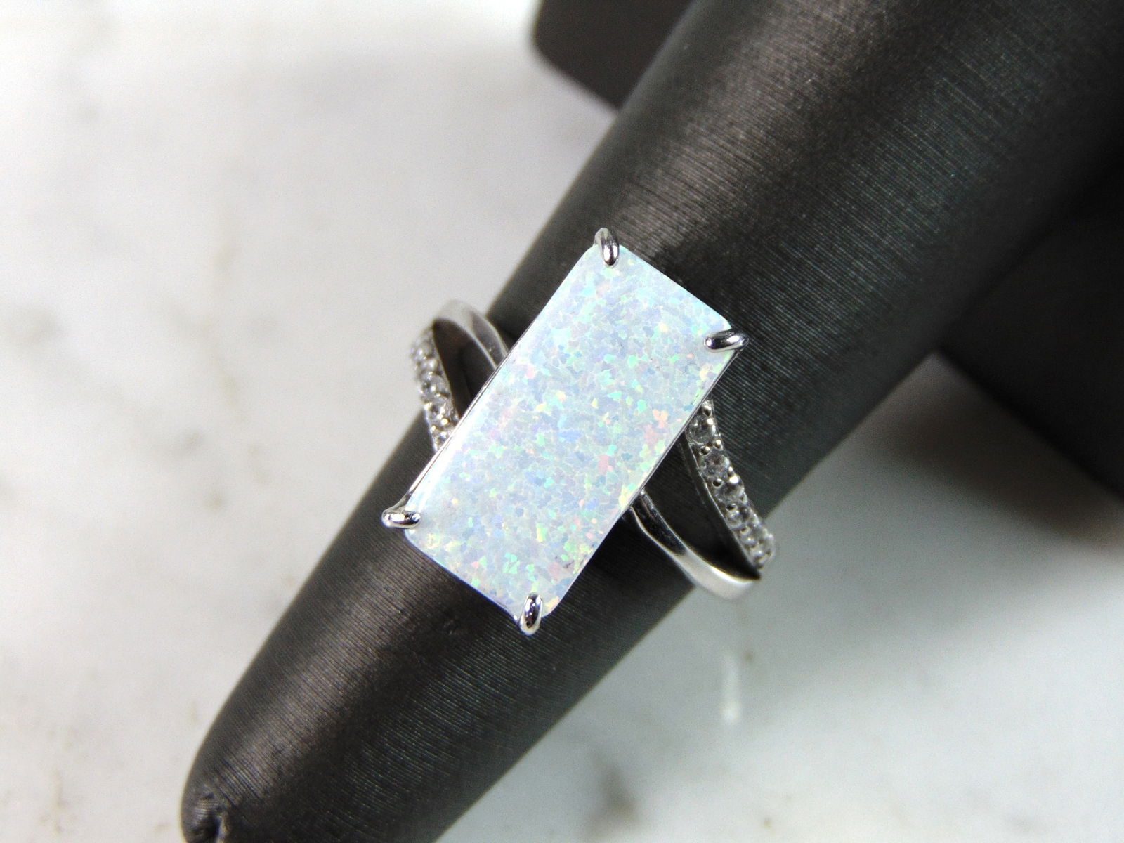 Womens Estate Sterling Silver Modernist Opal Ring (1 of 6)