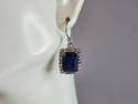 Womens Vintage Estate Sterling Silver Natural Sapphire CZ Earrings