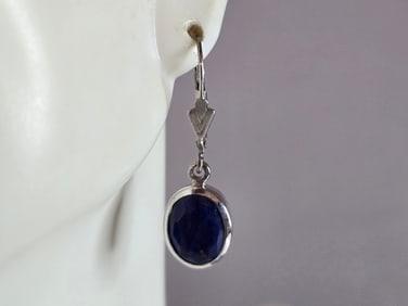 Womens Vintage Estate Sterling Silver Natural Sapphire Earrings