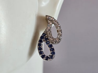 Womens Vintage Estate Sterling Silver Deco CZ Stud Earrings