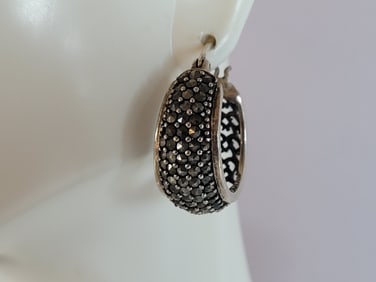 Womens Vintage Estate Sterling Silver Modernist Hoop Earrings