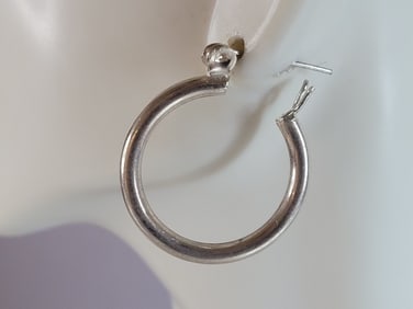 Womens Vintage Estate Sterling Silver Modernist Hoop Earrings