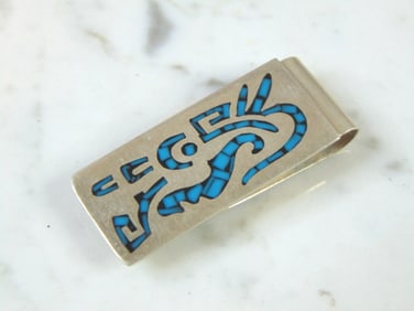 Sterling Silver Southwestern Money Clip w/ tourquise