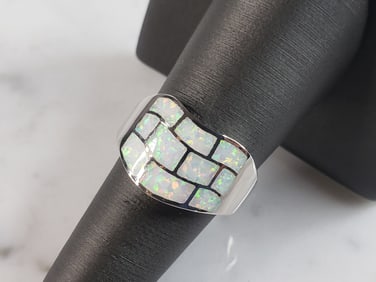 Womens Estate Sterling Silver Modernist Opal Ring