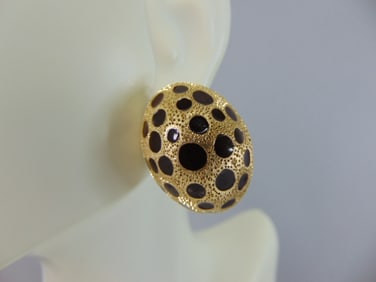 Womens Vintage Estate 18K Yellow Gold Leopard Earrings