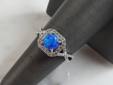 Womens Estate Sterling Silver Modernist Blue Opal Ring
